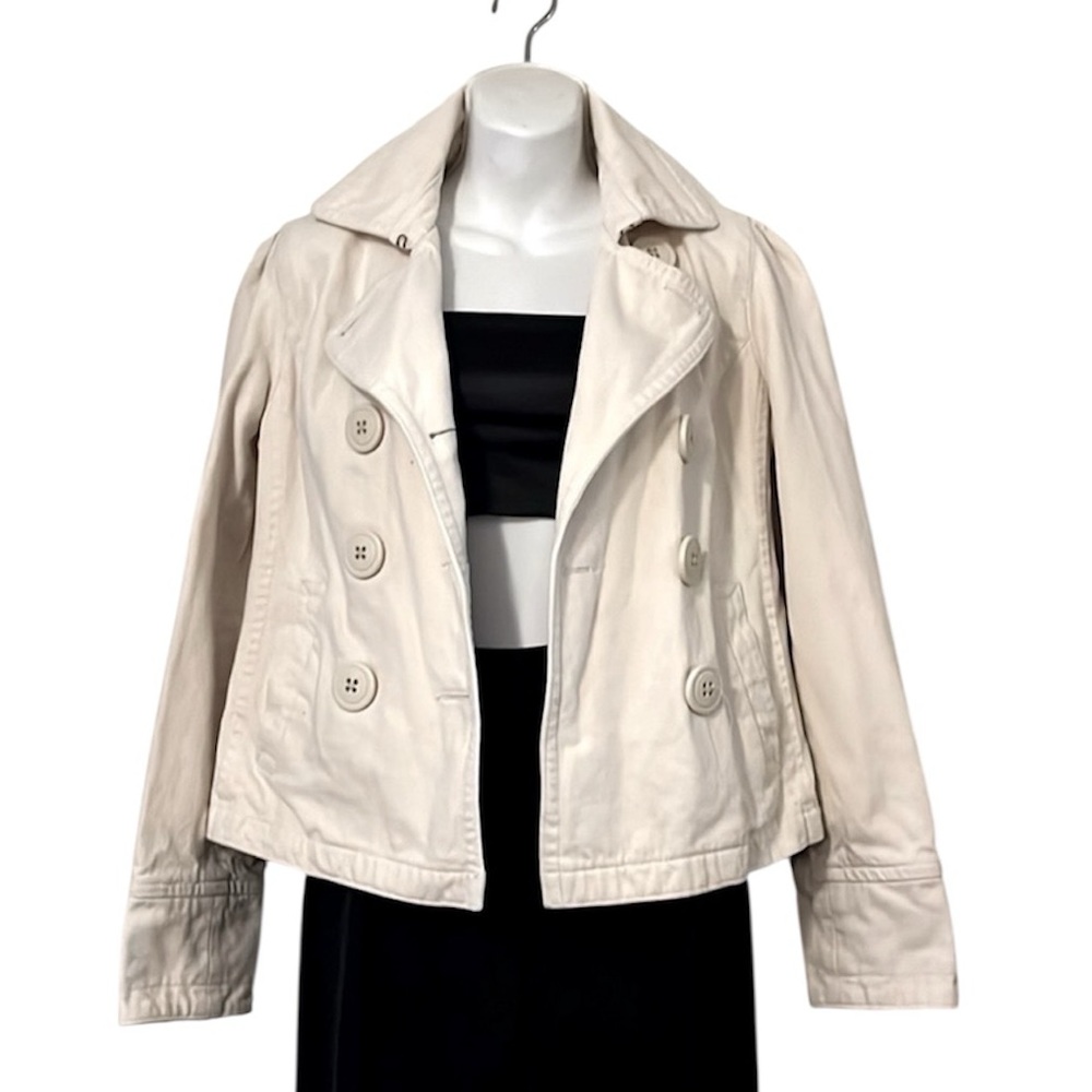 American Eagle Womans Cream White Double Breasted Cropped Pea Coat Jean Jacket S